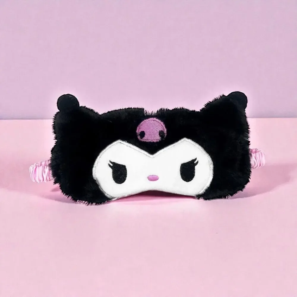 Kawaii Black Plush Sleep Cute Cartoon Eye Cover Soft Fluffy Blackout Mask Kids